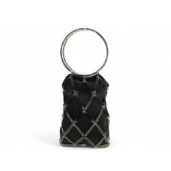 VINTAGE SAC A MAIN PACO RABANNE POIGNEES ANNEAUX EN TOILE NOIRE HAND BAG PURSE