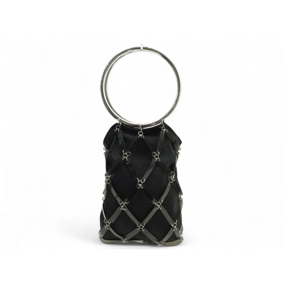 VINTAGE SAC A MAIN PACO RABANNE POIGNEES ANNEAUX EN TOILE NOIRE HAND BAG PURSE