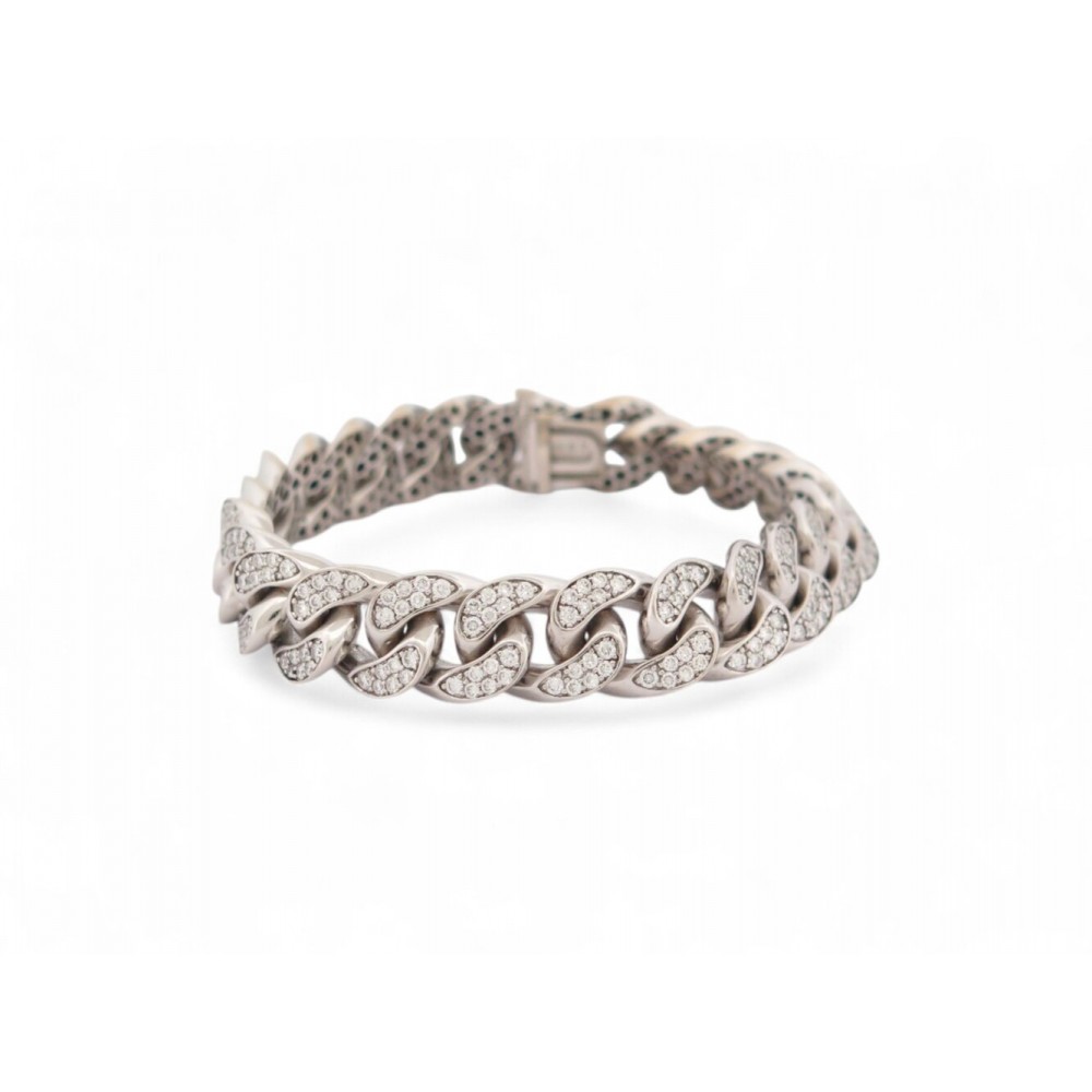 BRACELET EDOUARD NAHUM GOURMETTE DIAMANTS 1.68CT EN OR BLANC 18K BANGLE 15000€