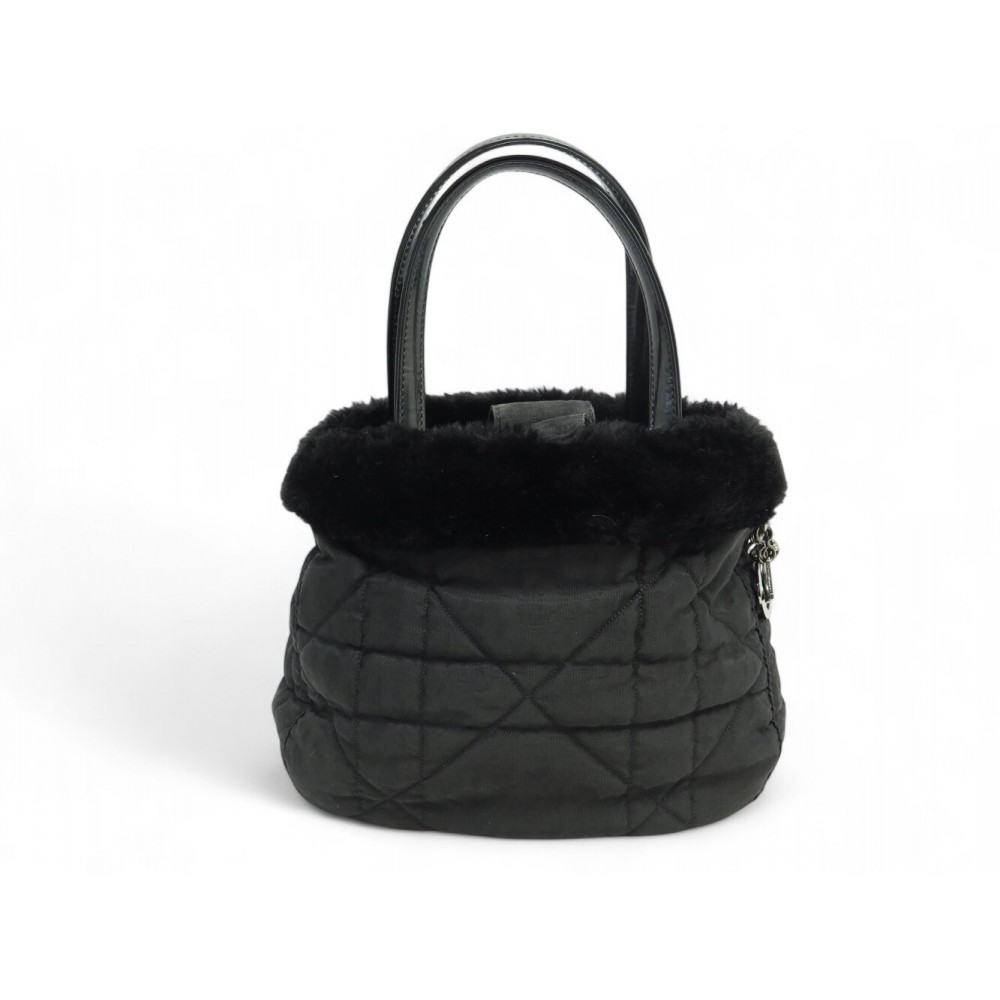 VINTAGE SAC A MAIN CHRISTIAN DIOR SEAU TOILE CANNAGE JACQUARD FOURRURE HOBO BAG