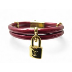 BRACELET LOUIS VUITTON KEEP IT TWICE 15 CM EN CUIR VERNIS BORDEAUX CADENAS 350€