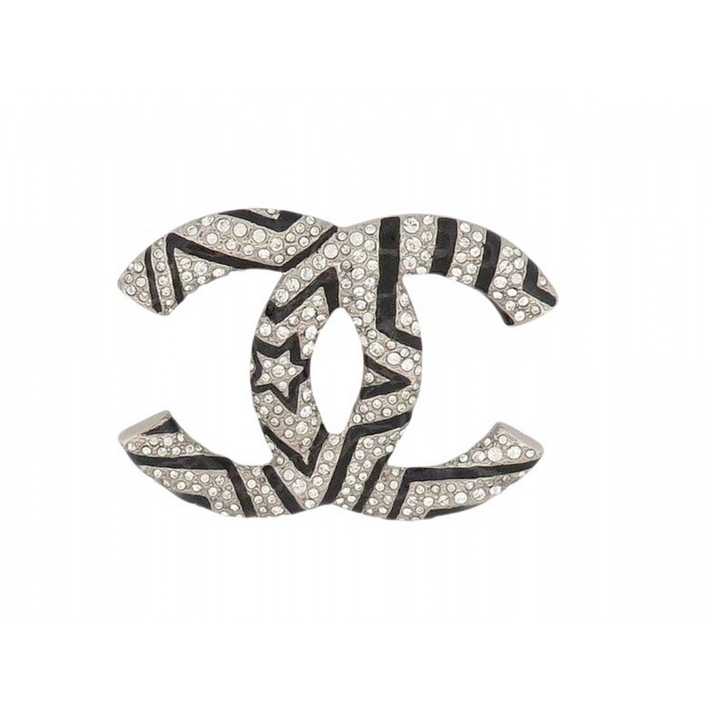 NEUF BROCHE CHANEL LOGO CC STRASS ETOILE EN METAL ARGENTE NEW STEEL BROOCH 720€