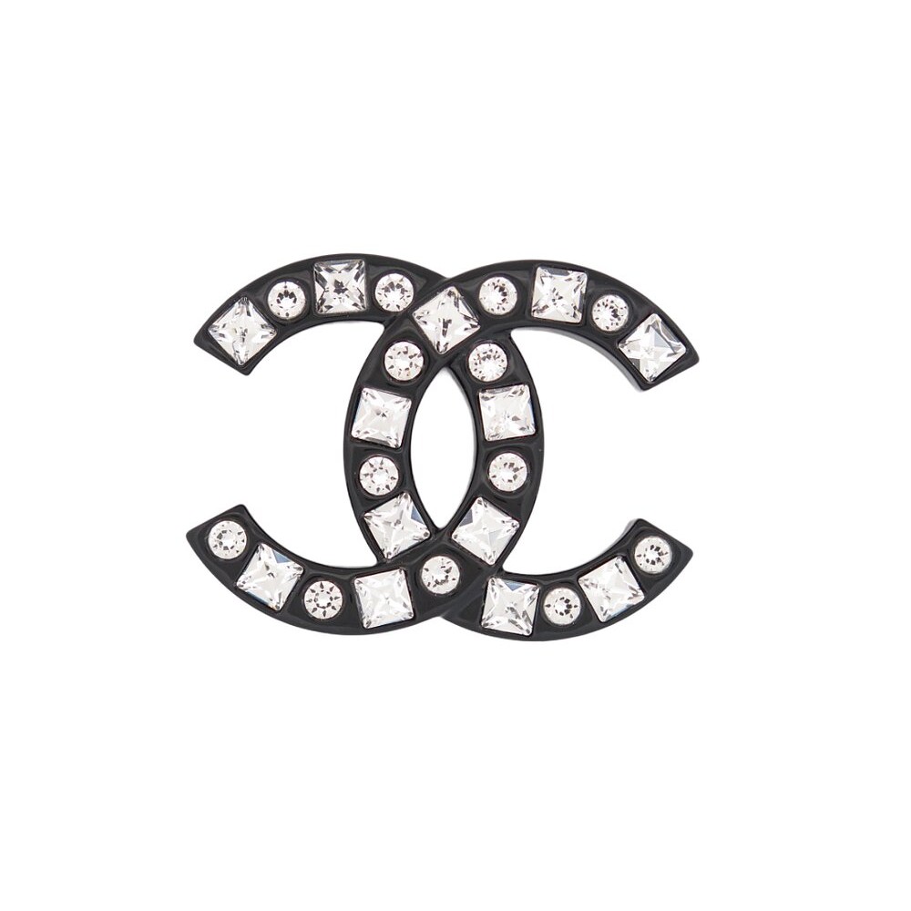 NEUF BROCHE CHANEL LOGO CC STRASS EN RESINE 2024 NEW BLACK RESIN BROOCH 650€