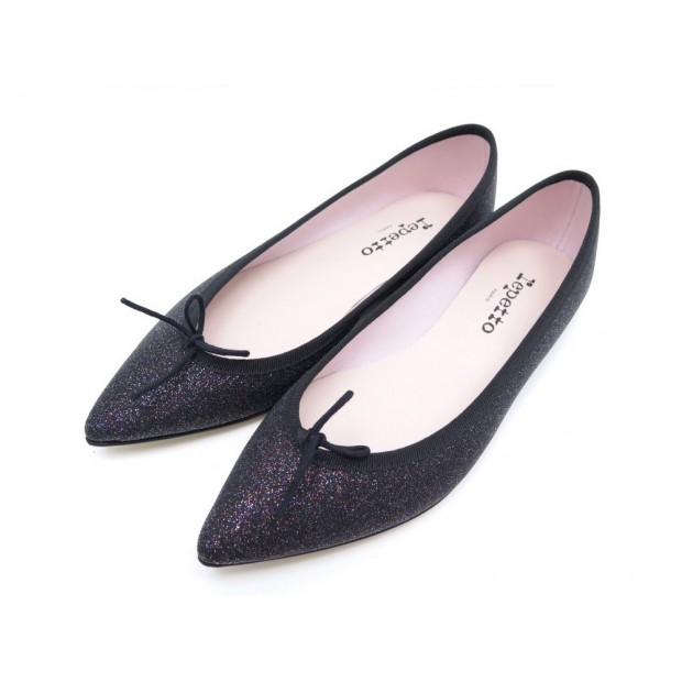 NEUF CHAUSSURES REPETTO BRIGITTE 39 BALLERINES EN PAILLETTES NOIR SHOES 245€