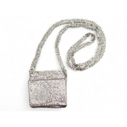 NEUF VINTAGE PETIT SAC POCHETTE PACO RABANNE JERSEY METAL LOGO BANDOULIERE BAG