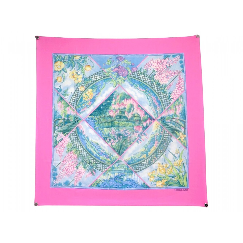 VINTAGE FOULARD HERMES GIVERNY LAURENCE BOUTHOUMIEUX CARRE 90 EN SOIE SCARF 530€