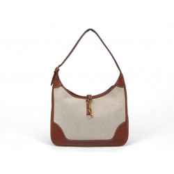 VINTAGE SAC A MAIN HERMES TRIM 31 EN TOILE H & CUIR BARENIA HAND BAG PURSE 4500€