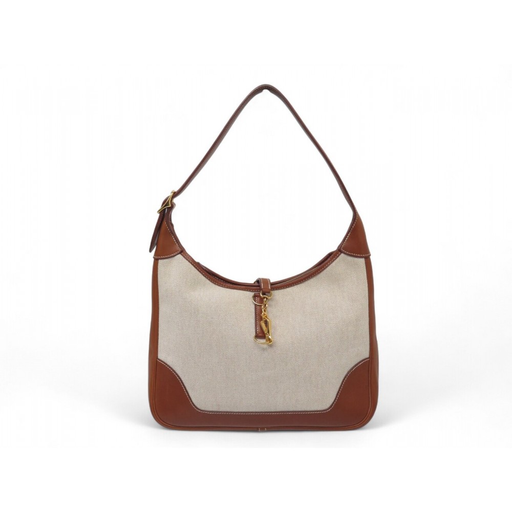 VINTAGE SAC A MAIN HERMES TRIM 31 EN TOILE H & CUIR BARENIA HAND BAG PURSE 4500€