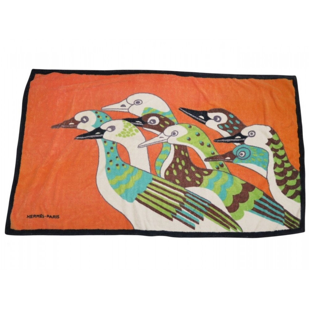 SERVIETTE DRAP DE BAIN HERMES CANARDS EN COTON ORANGE BATH TOWEL COTTON 610€