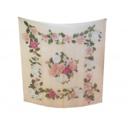 FOULARD CHANEL CAMELIAS LOGO CC MOUSSELINE DE SOIE MULTICOLORE SILK SCARF 700€