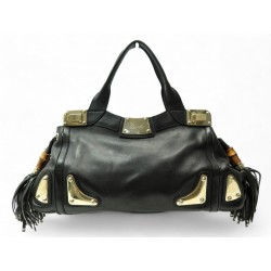 SAC A MAIN GUCCI BAMBOO INDY TASSEL POMPON RACE CUIR NOIR HAND BAG SATCHEL 2200€