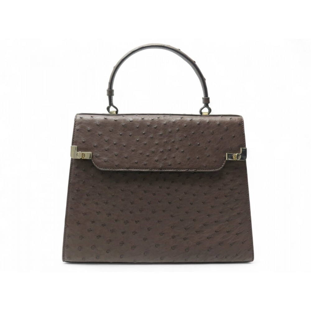 NEUF SAC A MAIN L DE LANCEL A06220 EN CUIR D AUTRUCHE MOKA HAND BAG PURSE 4450€