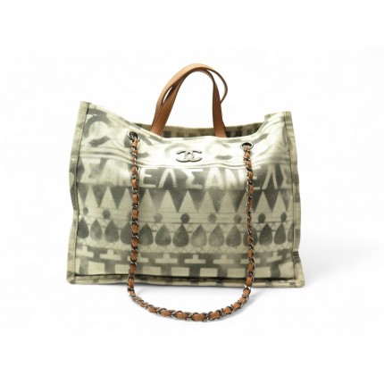SAC A MAIN CHANEL CABAS DEAUVILLE ILIAD MM TOILE GRISE SHOPPING TOTE BAG 3800€