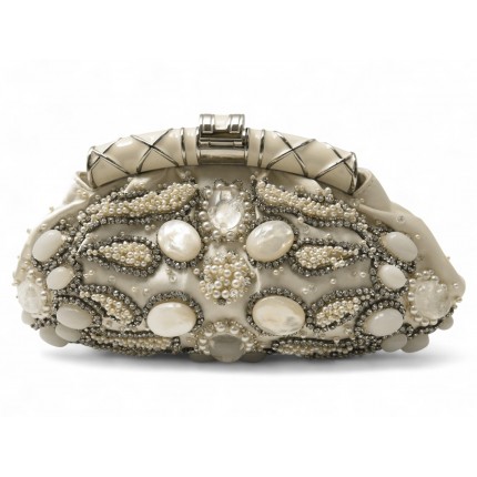 RARE SAC A MAIN POCHETTE BULGARI AIDA A PERLES EN SATIN CLUTCH HAND BAG 5780€