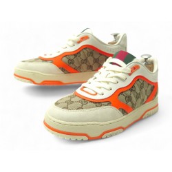 NEUF CHAUSSURES BASKETS GUCCI RE-WEB 787476 ORANGE 6.5 40.5 SNEAKERS NEW 850€