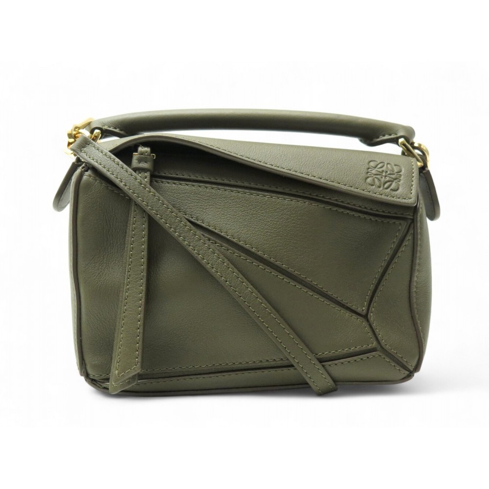 SAC A MAIN LOEWE PUZZLE MINI 322.30.U95 BANDOULIERE CUIR VERT KAKI HANDBAG 2200€