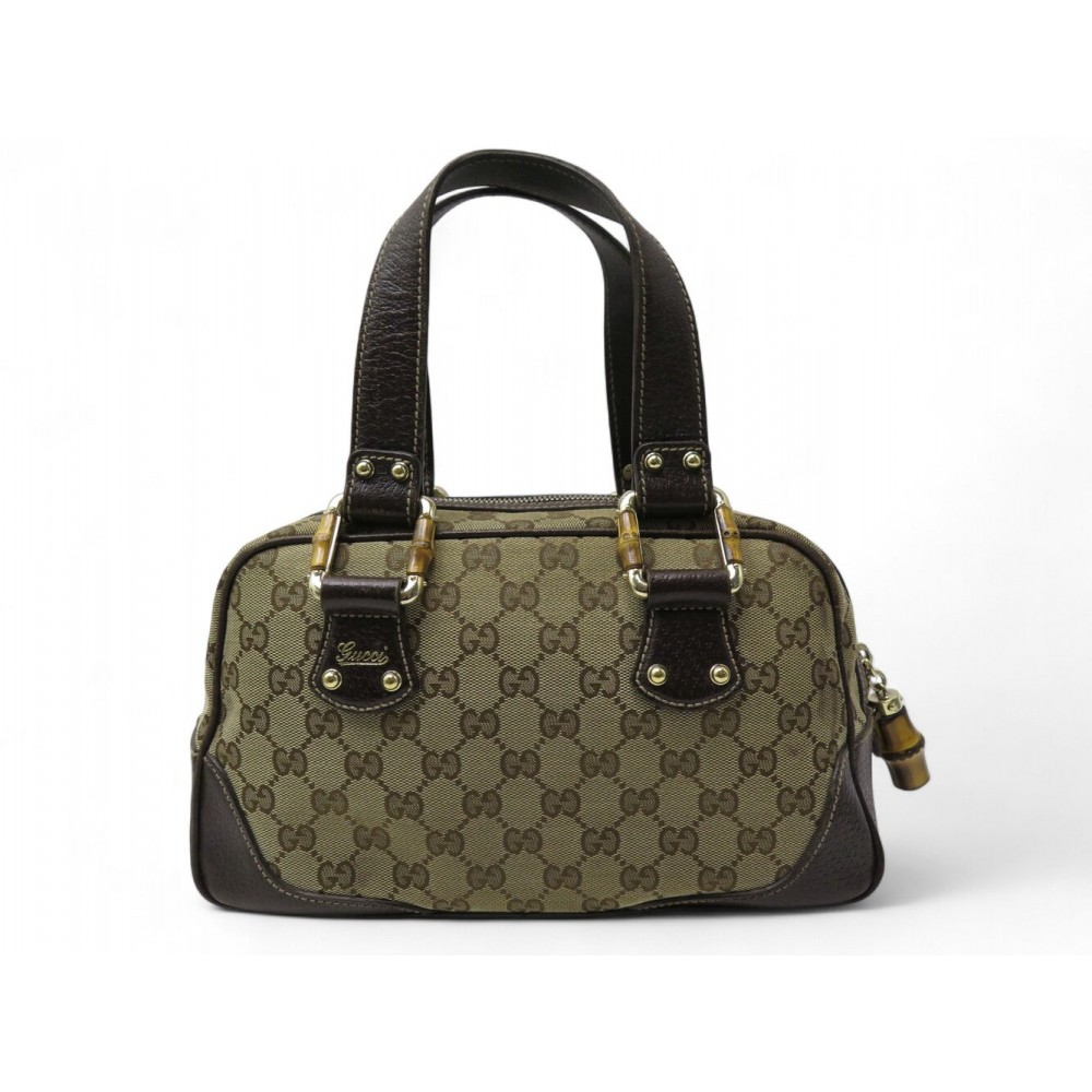 SAC A MAIN GUCCI BAMBOO BOSTON TOILE MONOGRAM GG MARRON CANVAS HAND BAG 2100€