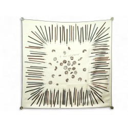 RARE FOULARD HERMES A VOS CRAYONS CARRE 90 CM COOK EN SOIE BEIGE SILK SCARF 530€