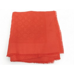NEUF CHALE LOUIS VUITTON MONOGRAM EN LAINE & SOIE ORANGE 140 CM SCARF SHAWL 550€