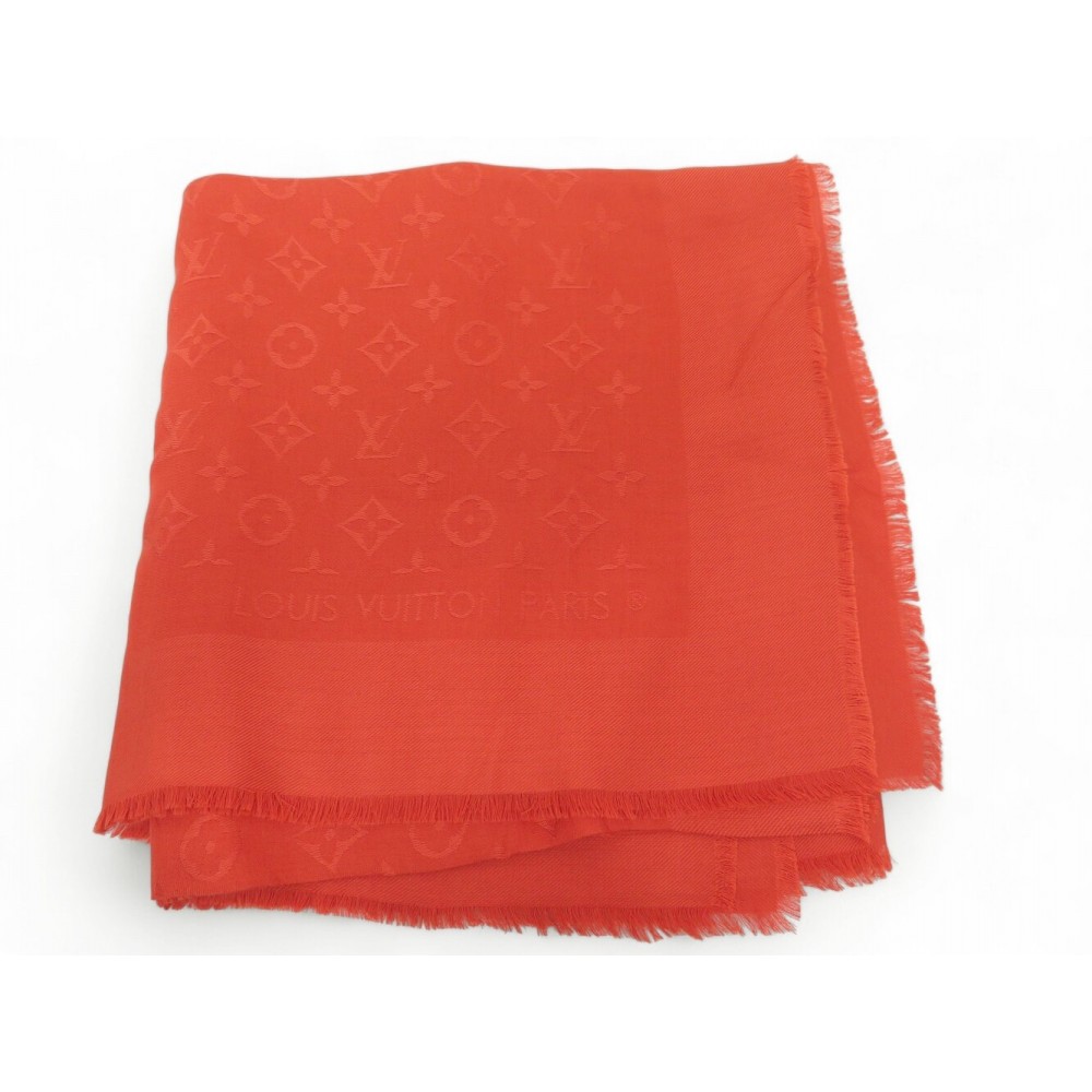 NEUF CHALE LOUIS VUITTON MONOGRAM EN LAINE & SOIE ORANGE 140 CM SCARF SHAWL 550€