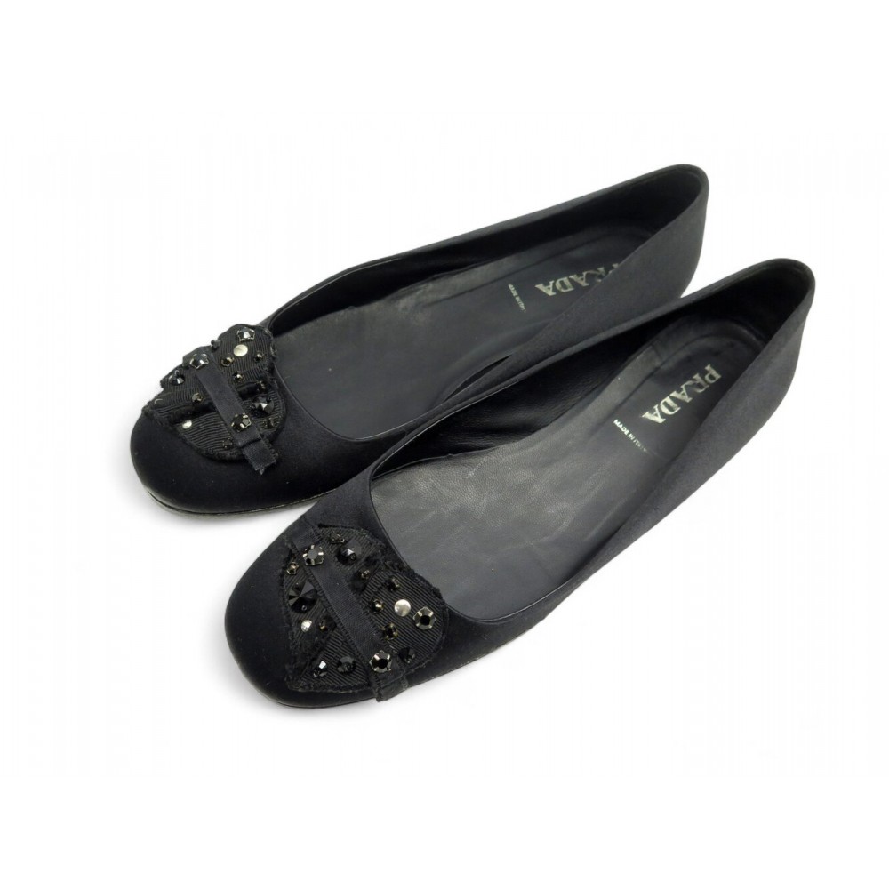 VINTAGE CHAUSSURES PRADA BALLERINES COEUR TISSU 38 SATIN NOIR BLACK SHOES 850€