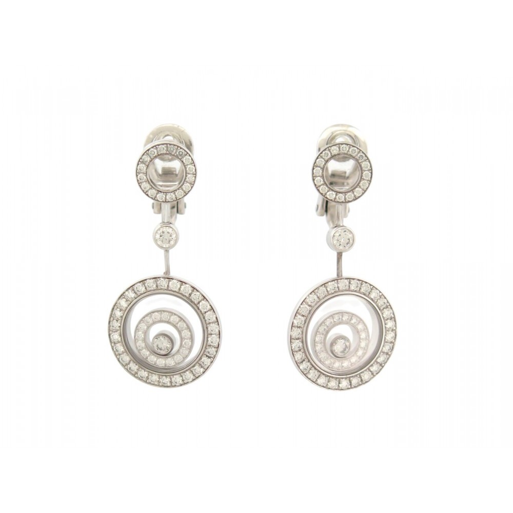 BOUCLES D'OREILLES CHOPARD HAPPY SPIRIT 84/5962 OR BLANC DIAMANTS 1.90CT 18000€