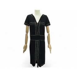 ROBE CHANEL SANS MANCHE P47675 M 38 COTON BICOLORE NOIR BLANC BLACK DRESS 5200€