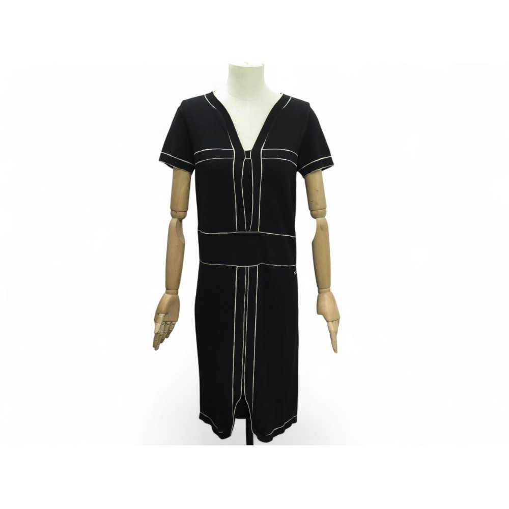 ROBE CHANEL SANS MANCHE P47675 M 38 COTON BICOLORE NOIR BLANC BLACK DRESS 5200€