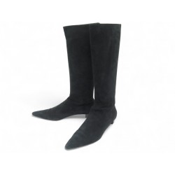 CHAUSSURES BOTTES PRADA EN VEAU VELOURS NOIR 38 IT 39 FR BLACK BOOTS SHOES 1700€