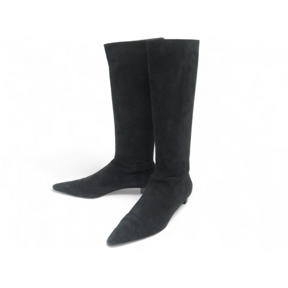 CHAUSSURES BOTTES PRADA EN VEAU VELOURS NOIR 38 IT 39 FR BLACK BOOTS SHOES 1700€