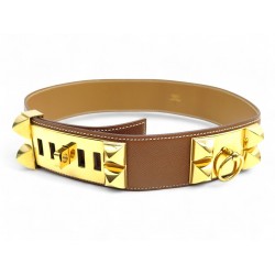CEINTURE HERMES MEDOR COLLIER DE CHIEN 45 T74 EN CUIR GOLD METAL DORE BELT 3400€
