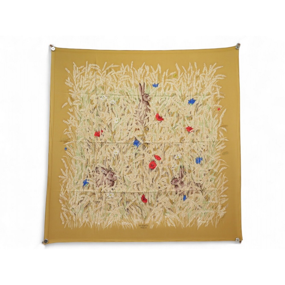 VINTAGE NEUF FOULARD HERMES LES BLES HUGO GRYGKAR CARRE 90 SOIE SILK SCARF 530€