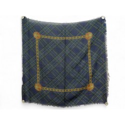 NEUF VINTAGE FOULARD CHANEL MOTIF LOGO CC CHAINES TARTAN CACHEMIRE SCARF 620€