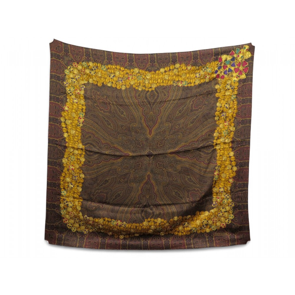 VINTAGE FOULARD CHANEL MOTIF BYZANTHIN & BIJOUX GRIPOIX CARRE 90 SOIE SCARF 530€