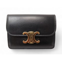 PORTE CARTES CELINE AVEC RABAT TRIOMPHE VEAU BRILLANT 10I583DPV CUIR NOIR 410€