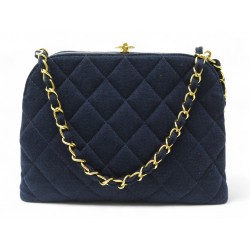 VINTAGE SAC A MAIN CHANEL CC KISS LOCK EN JERSEY BLEU MARINE MATELASSE BAG 6700€