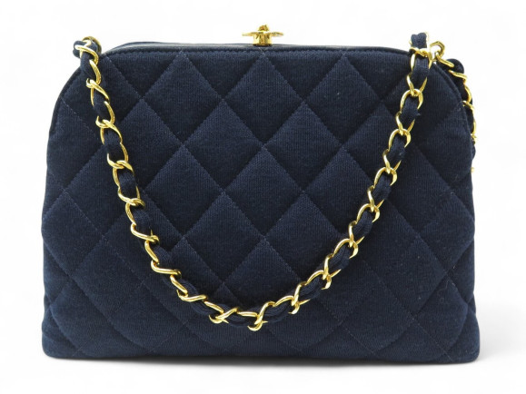  sac a main chanel cc kiss lock en jersey bleu