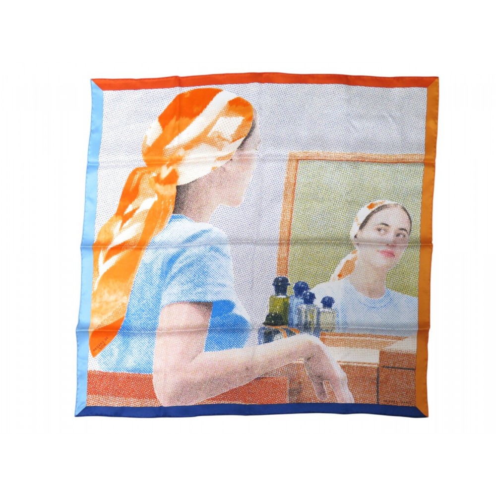 NEUF FOULARD HERMES REGARD DE SOIE H983520SV01 BALCON CARRE 70CM + BOITE SCARF