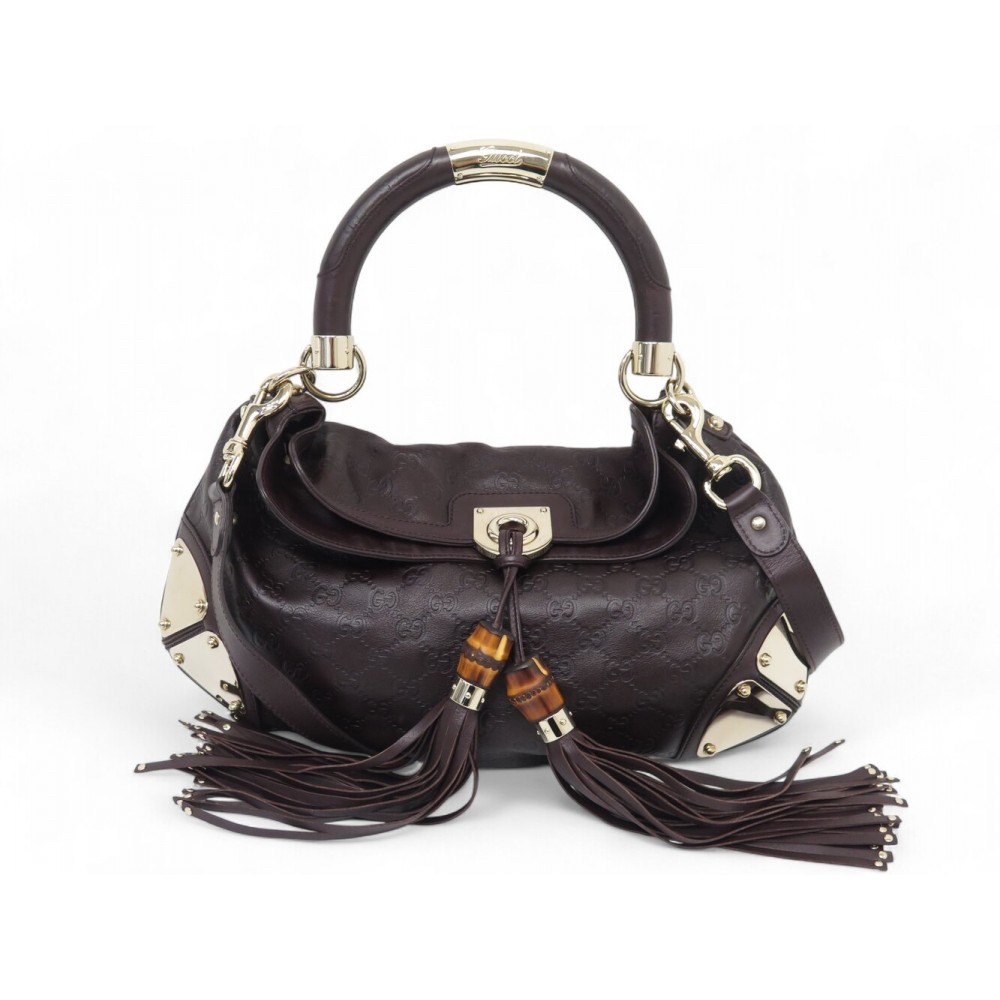SAC A MAIN GUCCI INDY BAMBOO 177139 CUIR GUCCISSIMA MARRON HOBO HAND BAG 1740€