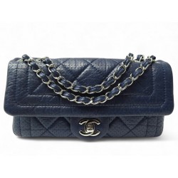 NEUF SAC A MAIN CHANEL TIMELESS PERFORE BANDOULIERE EN CUIR BLEU HANDBAG 9900€
