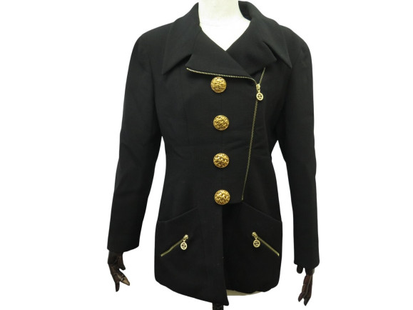  veste chanel 1989 en tweed noir boutons chaine