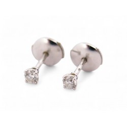 BOUCLES D'OREILLES PUCES OR BLANC 18K 1.4GR DIAMANTS SOLITAIRE 0.2CT EARRINGS