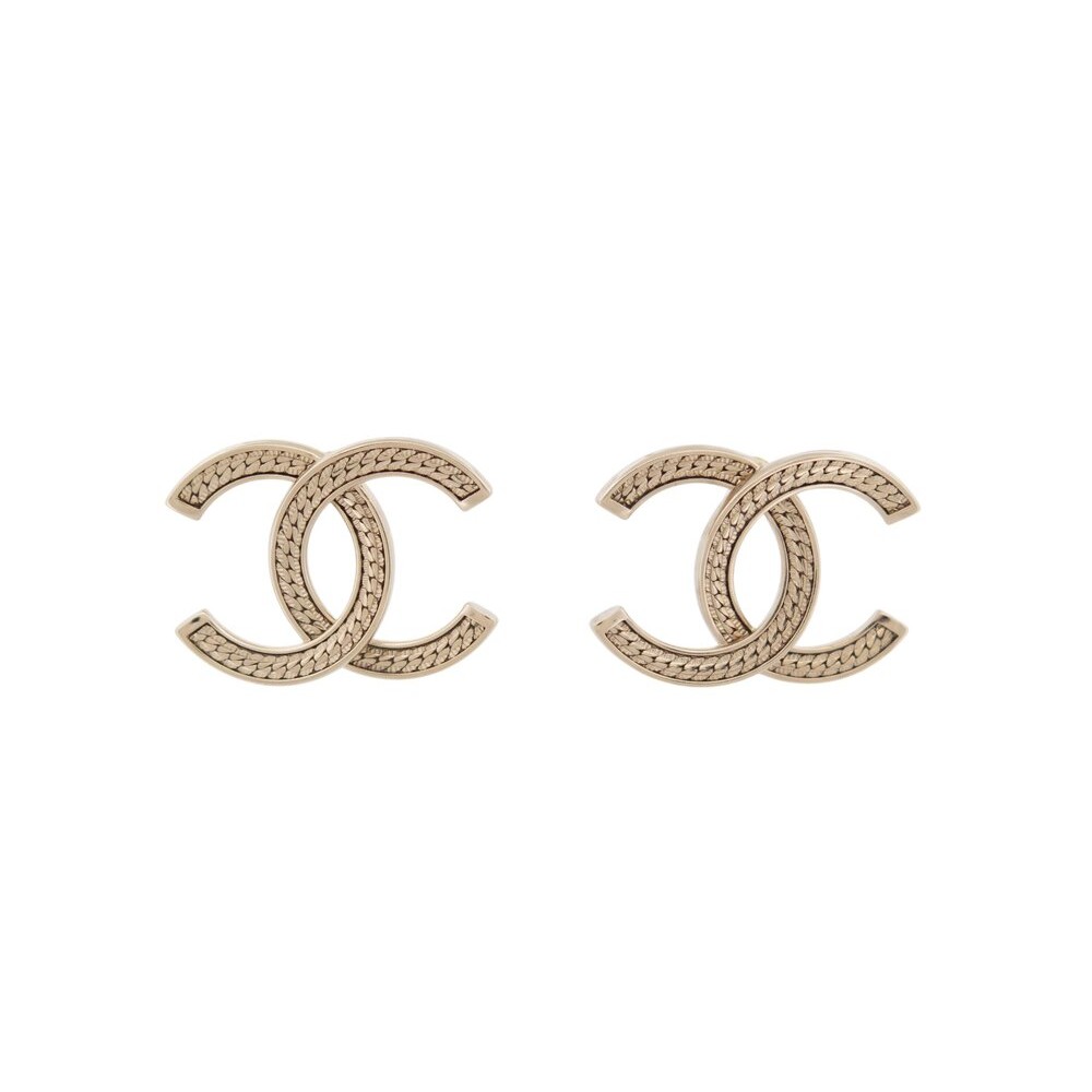 NEUF BOUCLES D'OREILLES CHANEL LOGO CC CHAINE EN METAL DORE NEW EARRINGS 750€