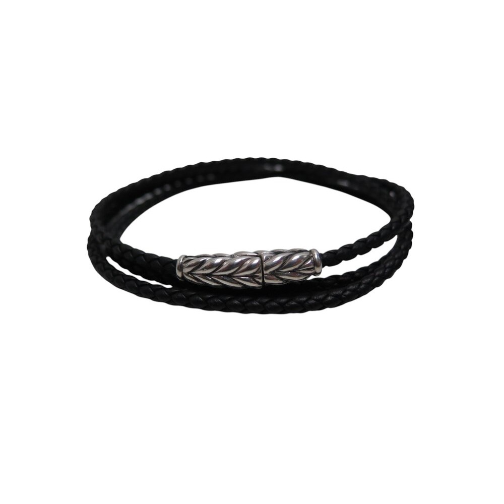 NEUF BRACELET DAVID YURMAN CHEVRON TRIPLE ARGENT MASSIF ET CUIR T19 BANGLE 450€