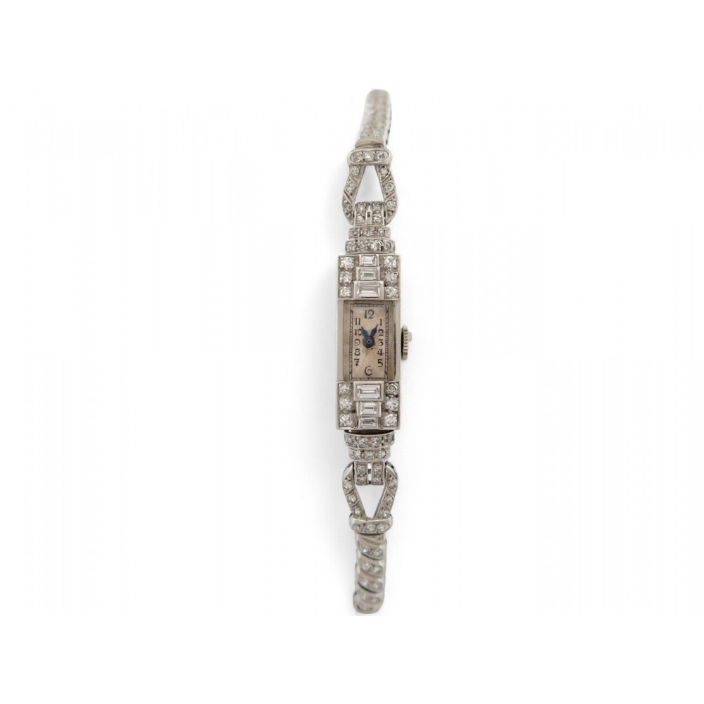 VINTAGE MONTRE EPOQUE ART DECO DIAMANTS 0.8CT PLATINE 1920'S MECANIQUE WATCH