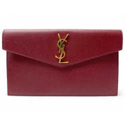 NEUF SAC POCHETTE A MAIN SAINT LAURENT UPTOWN 565739 LOGO CUIR ROUGE CLUTCH 650€