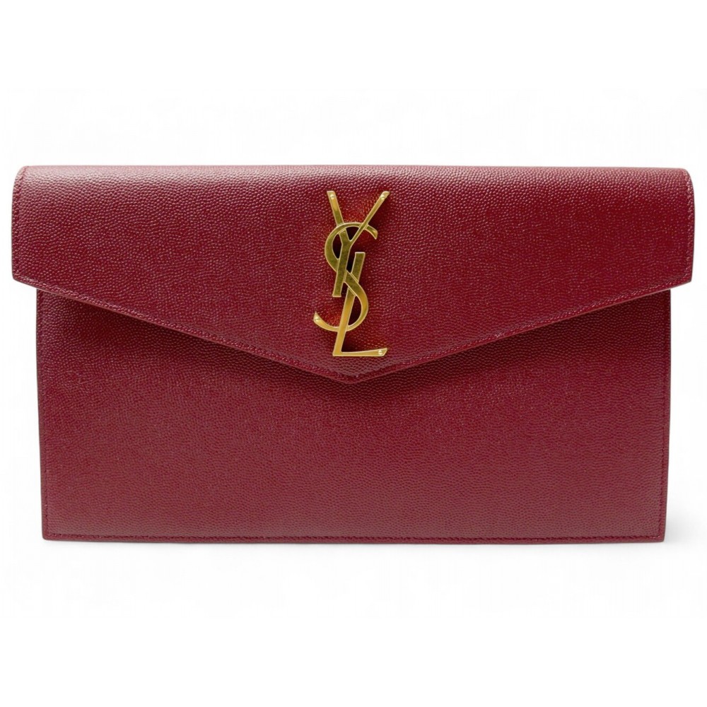 NEUF SAC POCHETTE A MAIN SAINT LAURENT UPTOWN 565739 LOGO CUIR ROUGE CLUTCH 650€