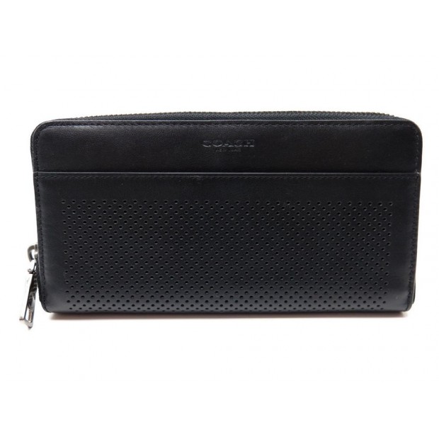 NEUF PORTEFEUILLE COACH F58104 EN ACCORDEON CUIR PERFORE TANNE NOIR WALLET 325€