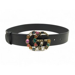 NEUF CEINTURE GUCCI GG MARMONT 513183 T80 BOUCLE PIERRES & STRASS NOIR BELT 550€