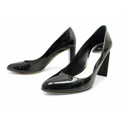 CHAUSSURES CHRISTIAN DIOR ESCARPINS CHUNKY CANNAGE 40 CUIR VERNI NOIR SHOES 300€